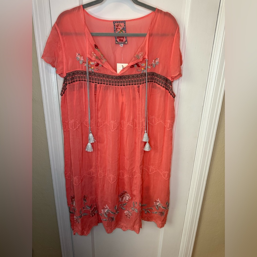 New NWT Johnny Was EDDA DRESS Pink Embroidered